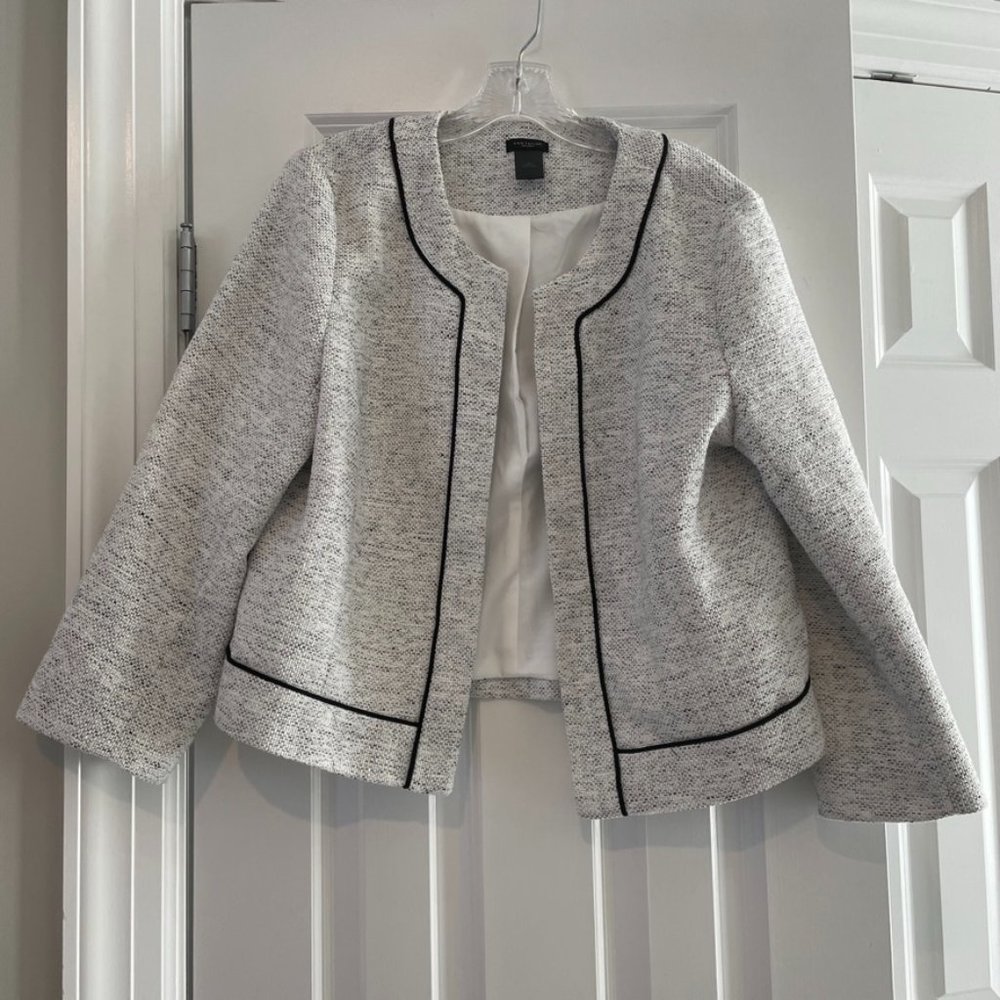 White Ann Taylor Tweed Open blazer jacket